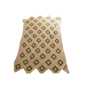 Granny Square Quilt Blanket Afghan Throw 60” X 47” Yellow White Green Knitted - Picture 1 of 3