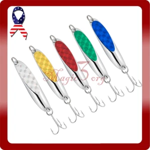 5pcs Metal Spoon Fishing Lure Crankbait Tackle Treble Hook Trolling Spinner Bass - Picture 1 of 12