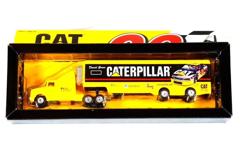 1997 Matchbox CAT NASCAR David Green Caterpillar Tractor Trailer Transporter - Image 1 of 4