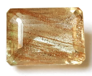 AAA+ 68.35 Ct. Large Rutile & Sunstone Emerald Cut Loose Gemstone @New Year Sale - Picture 1 of 7