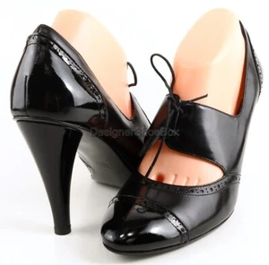 $230 VIA SPIGA KELIS Black Patent Leather Designer Lace Up Pumps 10 - Picture 1 of 4