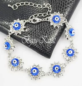 Nazar Evil Eye Silber Strass Armband Türkisches Magisches Auge Böser Blick - Bild 1 von 1