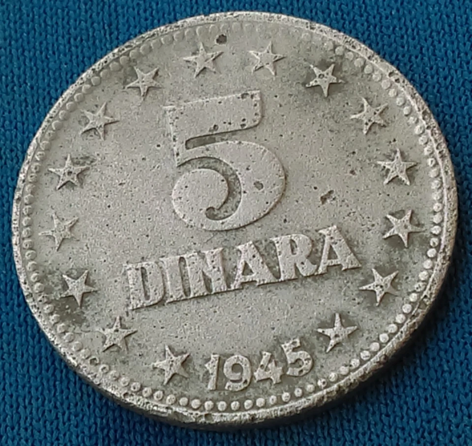 5 Dinara 1945. Yugoslavia original Zinc coins, JУГОСЛАВИJА, partisans coin ! - Image 1 of 2