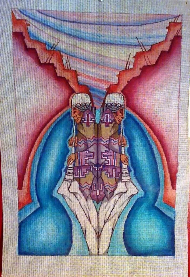 Handpainted Needlepoint Canvas - TWIN GUARDIANS - Southwestern - Image 1 of 1
