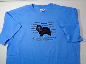 Cavalier King Charles Dog Obsession, Questions? T-shirt Size Large Sky Blue - Picture 1 of 10