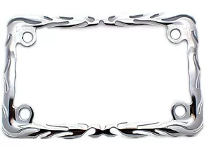 Chrome "Flame" License Plate Frame For Most Motorcycle Tag Number Bracket - Picture 1 of 2