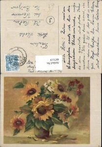 487119, postal de artista flores de sol con jarrón flores - Imagen 1 de 1