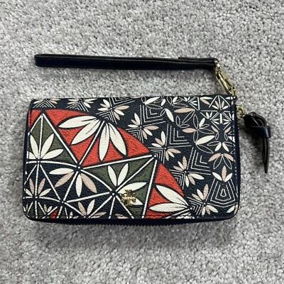 Cartera Muñequera Tory Burch Floral Geométrica Azul Rojo Verde Rosa Cremallera Foto 1 de 4