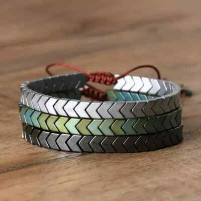 Natural Hematite Adjustable Braided Bracelet Energy Protection Healing Gift - Image 1 of 4