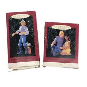 Vintage Set 1995 Christmas Hallmark Disney Pocahontas John Smith Meeko Ornament - Picture 1 of 18
