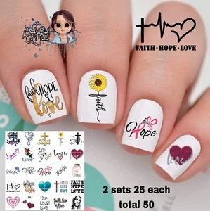 Faith Love Hope Wasserrutsche Nail Art Aufkleber 50er Set Bonus & Anleitung - Bild 1 von 6