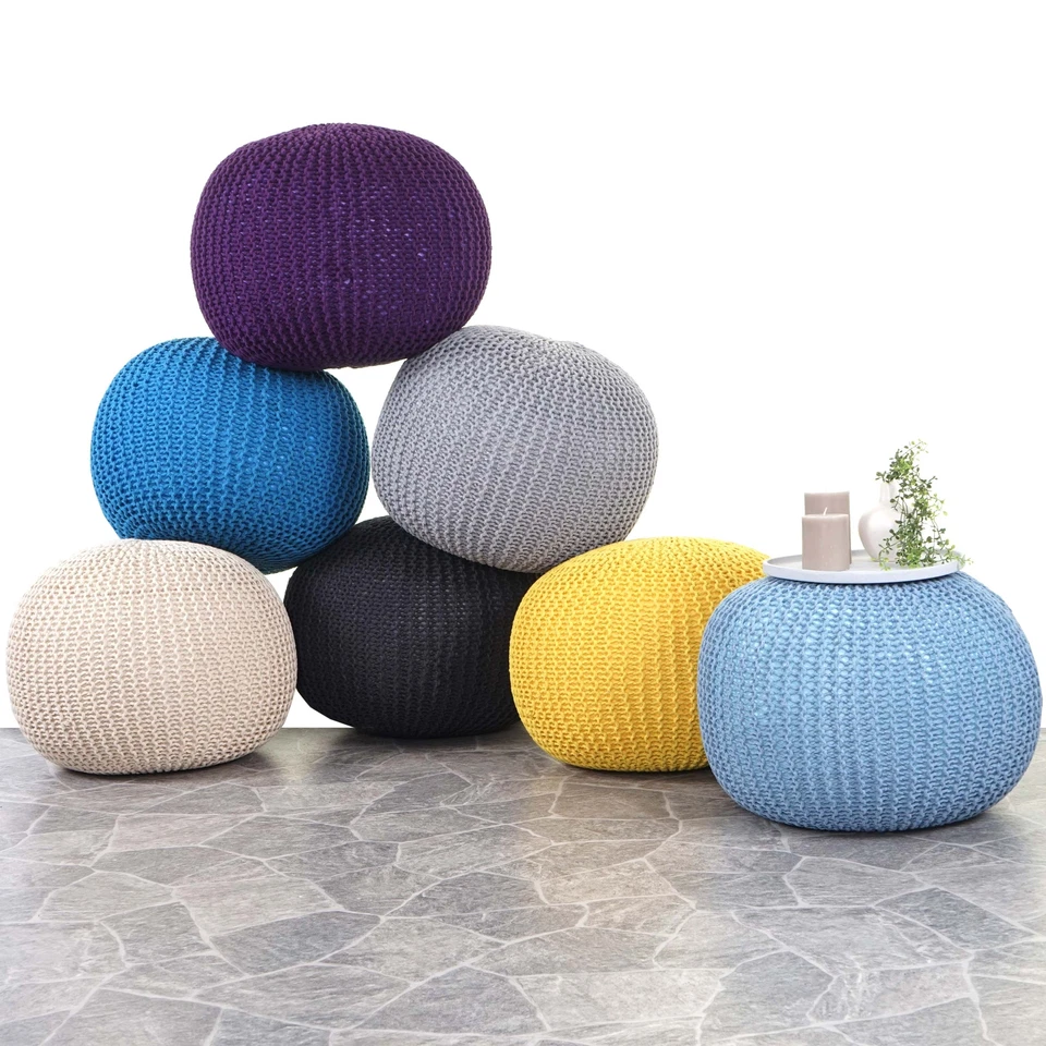 Pouf HWC-E16, Strickhocker Sitzhocker Strickpouf, Strickoptik 40x50cm - Bild 1 von 4