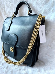 Vintage Coach Station Bag Forest Green Leather Crossbody Chain Strap 5130 - Picture 1 of 24