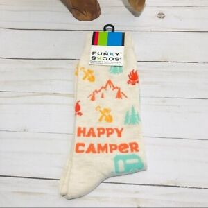 FUNKY SOCKS Happy Camper Outdoors Novelty Crew Socks Size 6-12