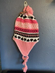 Modische New Gear Winterkleidung-100 % Acryl-Beanie Mütze mit Quasten rosa/weiß/schwarz - Bild 1 von 4