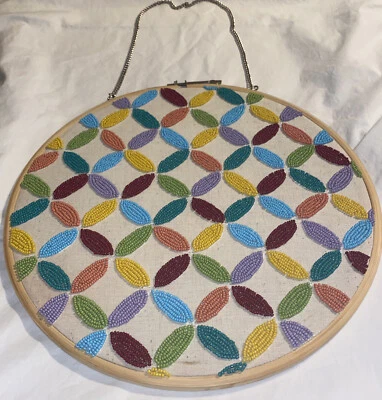 VTG HANDMADE Beaded design of Yellow, turquoise, light green, light Purple Pink - Image 1 of 4