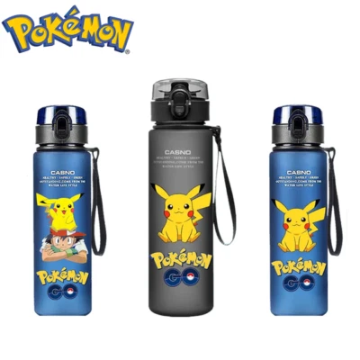 New Pokemon 560ML Kids Water Bottle Portable Children's Cute Pikachu Blue/Black - Image 1 of 4