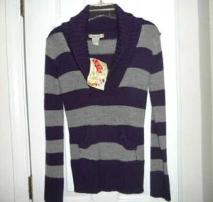 Pullover Pulli mit Kragen lila & grau groß gestreift - Bild 1 von 2