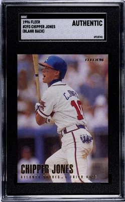 Fleer Chipper Jones 1996 espalda en blanco error SGC auténtico 🔥🔥 ¡¡RARO!!! Foto 1 de 2