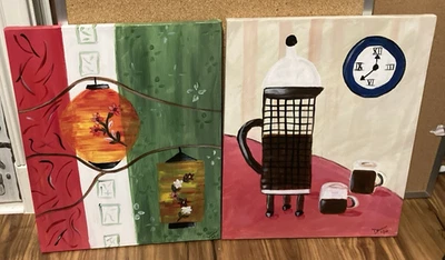 2 lanternas chinesas pintadas à mão originais natureza morta café imprensa francesa - Imagem 1 de 4