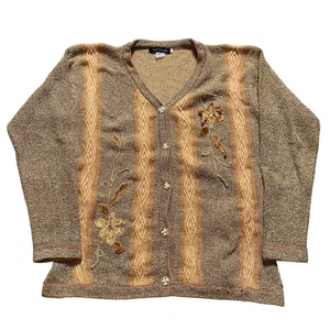 Maglione Cardigan Vintage Autunno Fiore Autunno Foglie Taglia XL - Foto 1 di 7