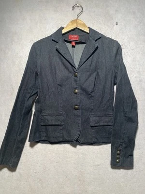 复古 Chaps 牛仔女式 Med 单排扣西装外套 90 年代夹克 Y2K Preppy Work — 第 1/4 张图片
