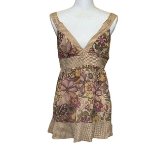 Babydoll vintage top, tan/pink floral, small, hippie, festival, bohemian - Picture 1 of 6
