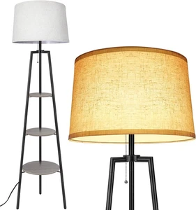 OUTON LED Stehlampe mit Regal, 3 Farbtemperaturen, Memory-Funktion, Grau - Bild 1 von 7