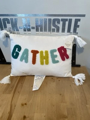 New Target Playground Fall Decorative Rectangle Pillows GATHER sz:10x14'' White - Image 1 of 3