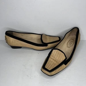 Tod's Shoes Womens 39.5 US 9 Tan Brown Leather Reptile Print Wedge Heel Pumps - Picture 1 of 15