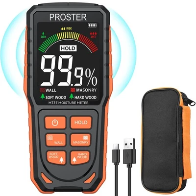 Proster Pinless Moisture Meter Damp Wall Masonry Soft Hardwood Rechargeable LCD - Image 1 of 4