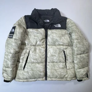 Supreme x The North Face 700 Piumino Nuptse Giacca Uomo M Crema Nero Tampone - Foto 1 di 24