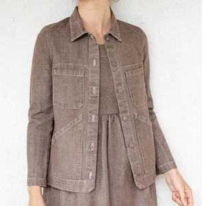 Carleen Triangle Pocket Jean Jacket Walnut Size Large Chocolate Brown Denim NWT - Picture 1 of 19