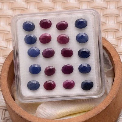 Juego de 20 piezas de rubí natural y zafiro azul 5 mm x 4 mm corte ovalado enormes piedras preciosas sueltas Foto 1 de 4