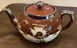 Tetera Gibson De Colección Marrón y Crema Borde Plateado Diseño Amapola Elevada Inglaterra (165ia) - Imagen 1 de 9