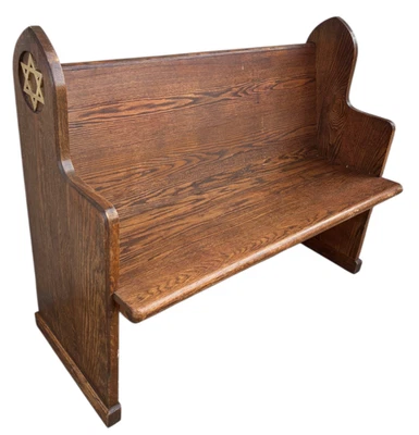 Antiguo Banco Sinagoga Iglesia Banco Roble Macizo Neo Gótico Renacimiento Estrella de David K Foto 1 de 4