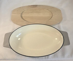 Martha Stewart Cast Iron Oval Casserole Dish With Wood Base Gray - Picture 1 of 5