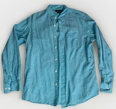 Camisa Marc Anthony Para Hombre Mediana Azul Mezcla de Lino Calce Ajustado Manga Larga Abotonada Foto 1 de 4