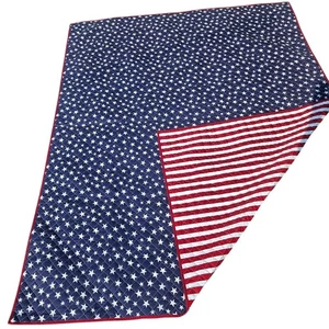 Reversible Patriotic Stars & Stripes Quilt Blanket 90x72 Red White & Blue Picnic - Picture 1 of 6