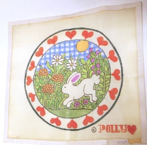 RAR! Polly Carbonari handbemalte Nadelspitze Leinwand 12 1/2" x 13" Garten Kaninchen - Bild 1 von 1
