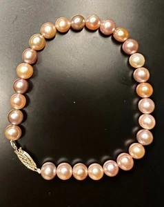 Genuine Pink Pearl 925 Clasp Bracelet 7.5” - Picture 1 of 6