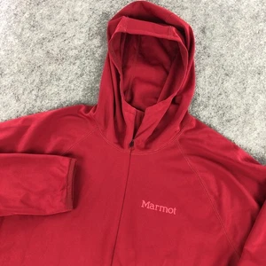 Marmot Mens Hooded Jacket Medium Red Full Zip Long Sleeve Thumb Holes Pockets - Picture 1 of 18