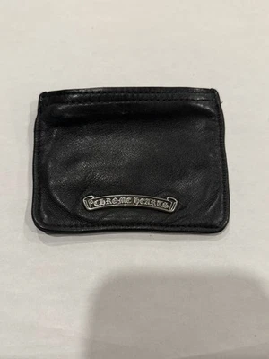 Chrome Hearts Coin Pouch Silver Scroll Logo Black Leather Wallet .925 Case Purse - Image 1 of 4