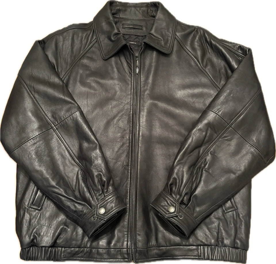 Claiborne Men’s Black Leather Bomber Lambskin Jacket Size XL/Beautiful! - Image 1 of 4