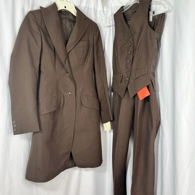 3 piezas Niñas 8R Jóvenes Marrón Ecuestre Equitación Show Abrigo Chaqueta Pantalones Chaleco Foto 1 de 4