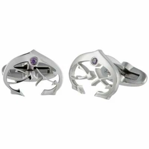 C-Logo 925 Sterling Silver Purple Cubic Zirconia Stone Men's Fine Cufflinks Set - Picture 1 of 4