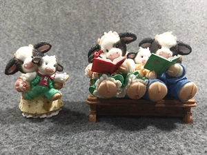 Vtg 1998 Mary's Moo Moos Enesco Heifer Family In Church Pew & Leaping For Joy - Picture 1 of 9
