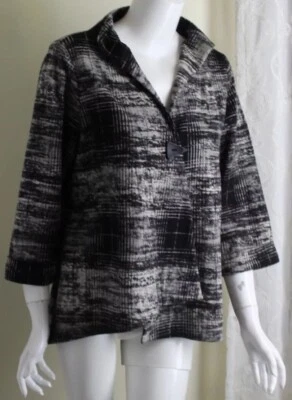 Comfy USA Sz M Gray Black White Modernist Art-to-Wear 3/4 Jacket Funky  - Image 1 of 4