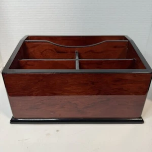 Polished Wood Office Desk Organizer Mail Pen Pencil Caddy Organizer Used F - Picture 1 of 11