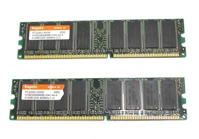 1GB - Lot of 2 HYNIX HYMD264646B8J-D43 512MB DDR 400MHz PC3200U Memory - Image 1 of 4